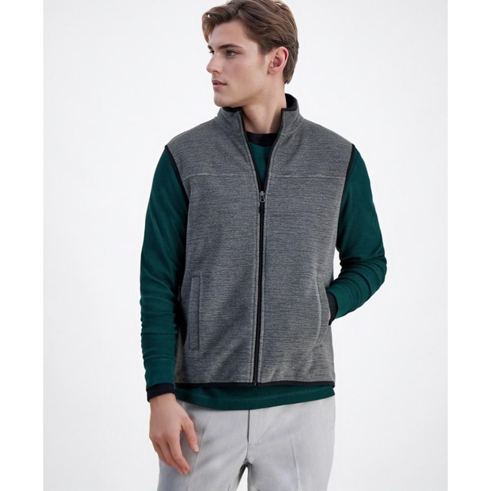 Club Room Vest Mens XL Gray Full Zip Fleece Solid Mock Neck Sleeveless Outerwear
